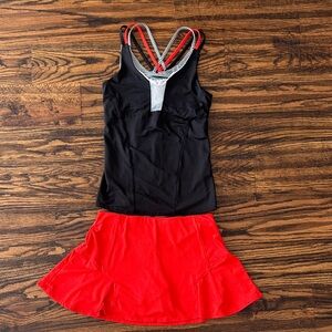 Lucky in love Black and Red tennis Athletic Tank and Skirt Set